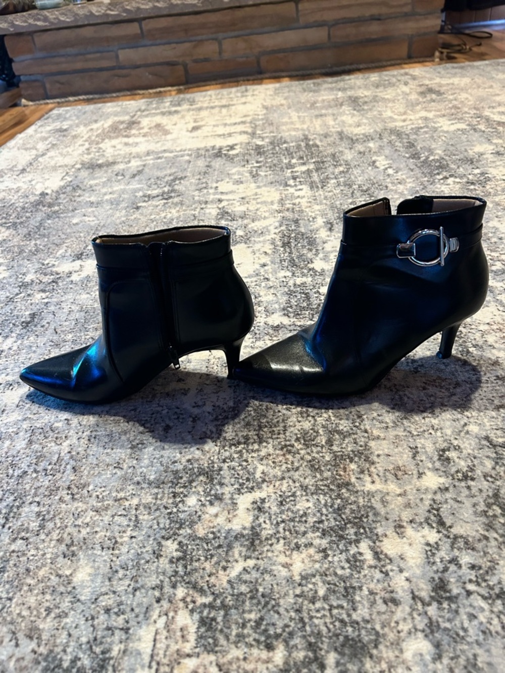 Classic Black Pointed-Toe Ankle Booties with Buckle Detail